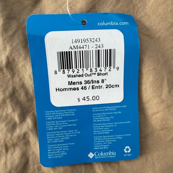 Columbia Washed Out Men’s Shorts Khaki Beige Size 36 NWT - Picture 5 of 5